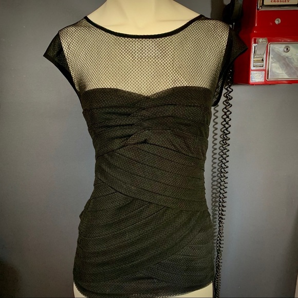 Bebe illusion sleeveless lace bandage ruched top - Picture 3 of 11